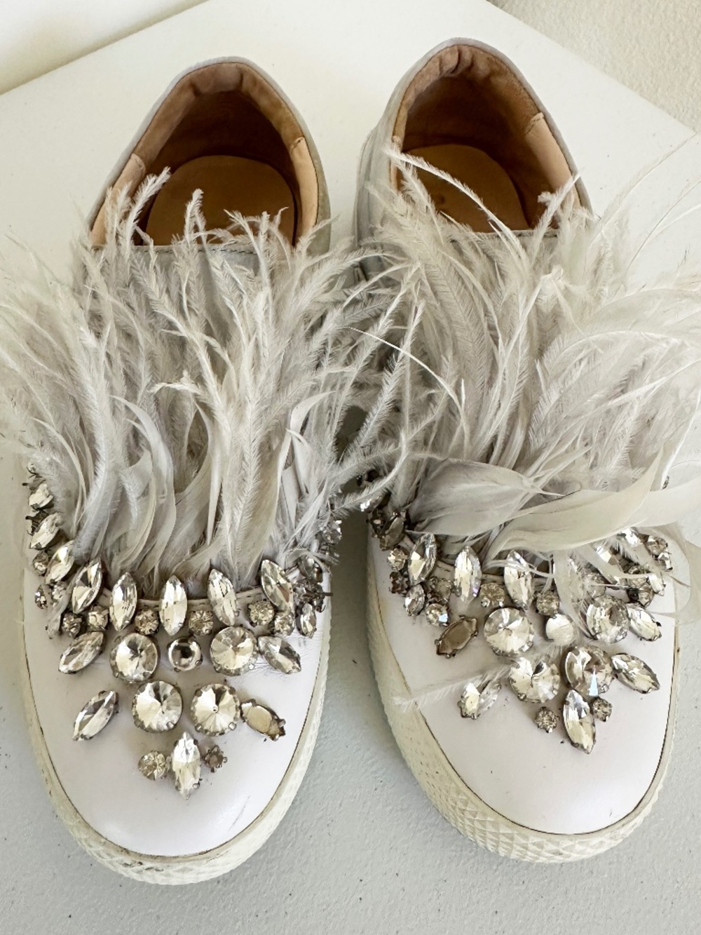 Miu Miu Swarovski Crystal Ostrich Feather Slip-On Sneakers – Restoration/ Donor